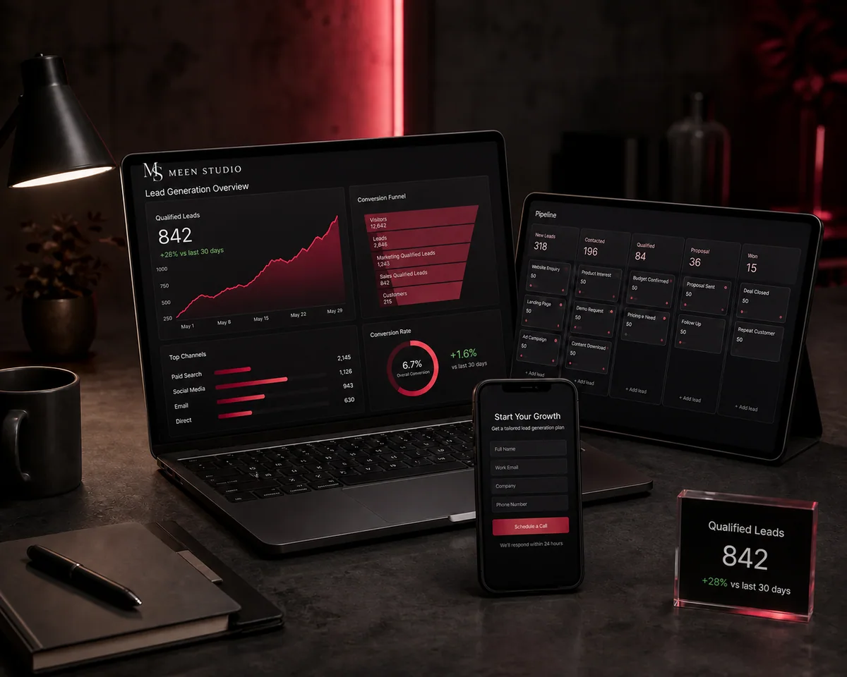 Lead generation analytics dashboards shown across connected devices